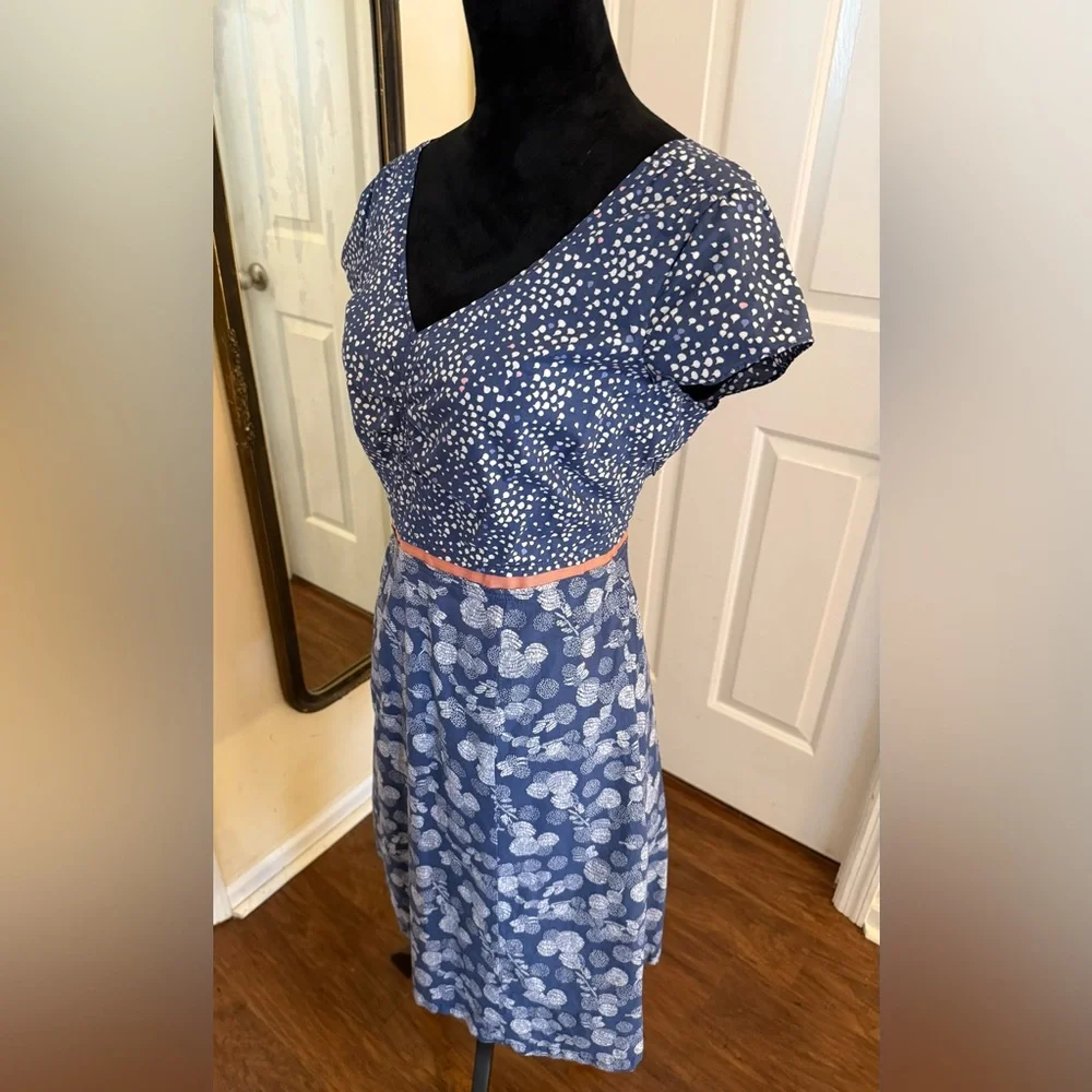 ✨ Boden Blue Print Cotton Fit & Flare Dress | Size 8 | Lined - Picture 4 of 9